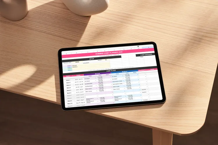 Summer camp planner is a free Google sheets planner