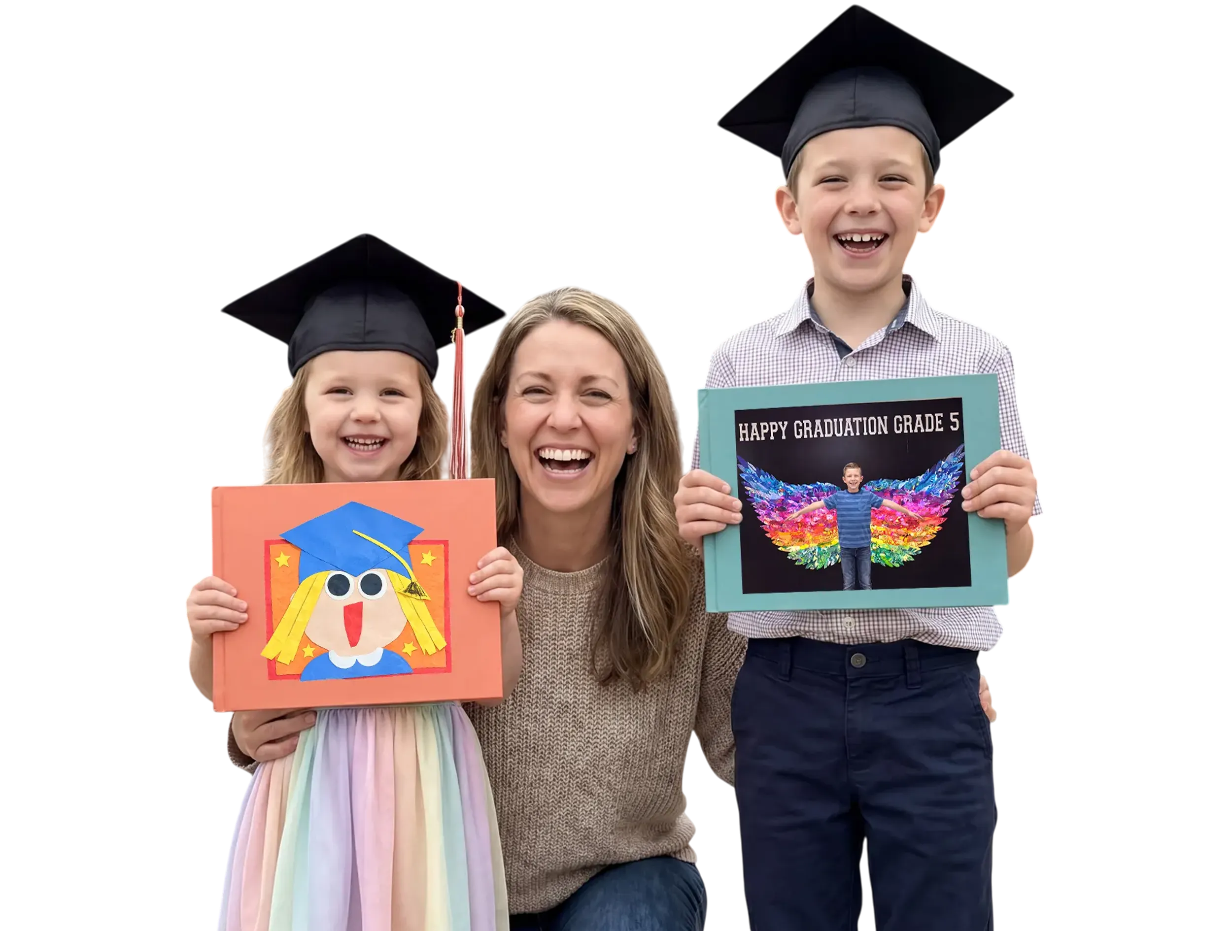 A preschool graduate with their end-of-year Scribble Art book