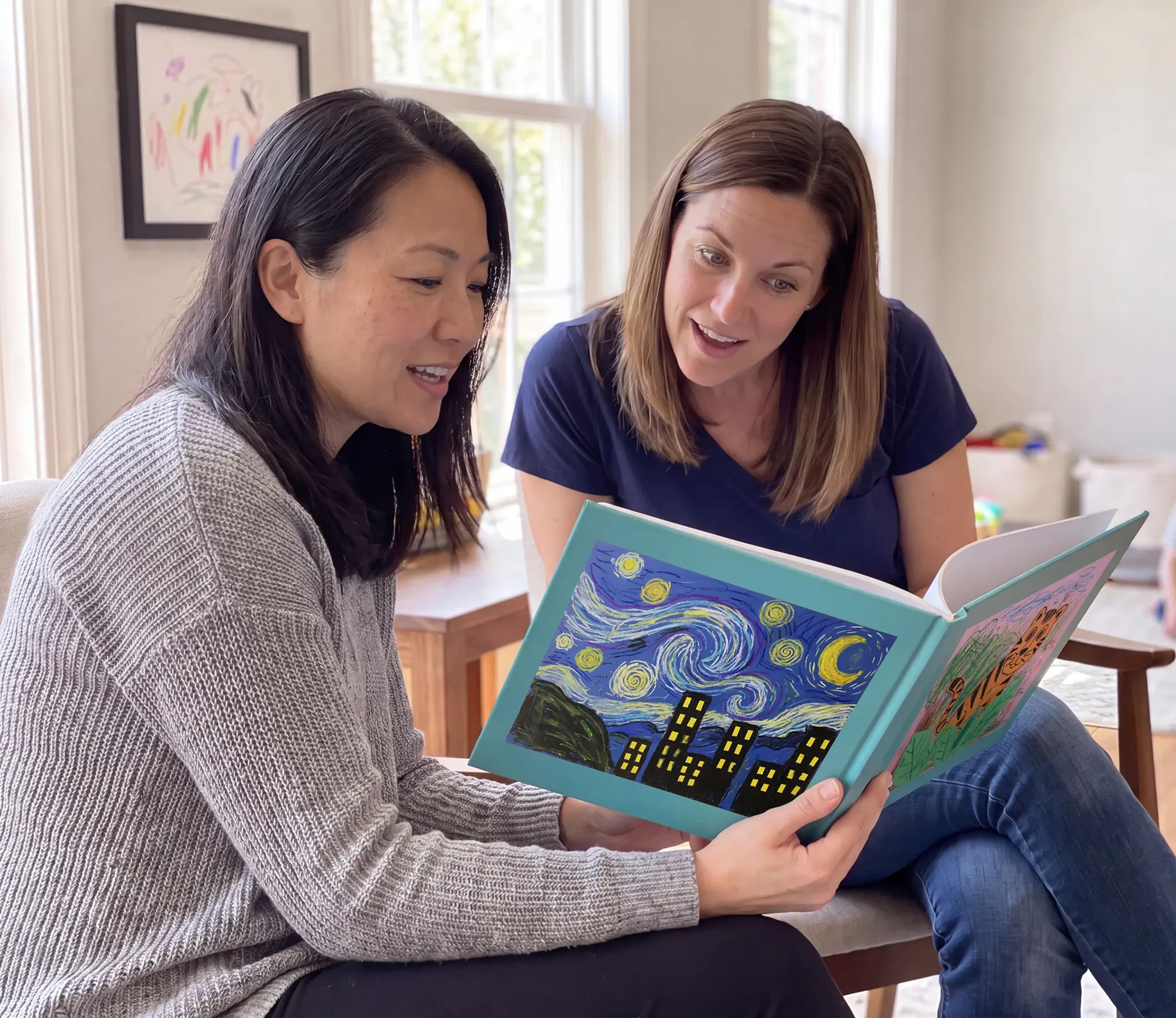 One parent sharing a Scribble Art book made from their childās artwork.