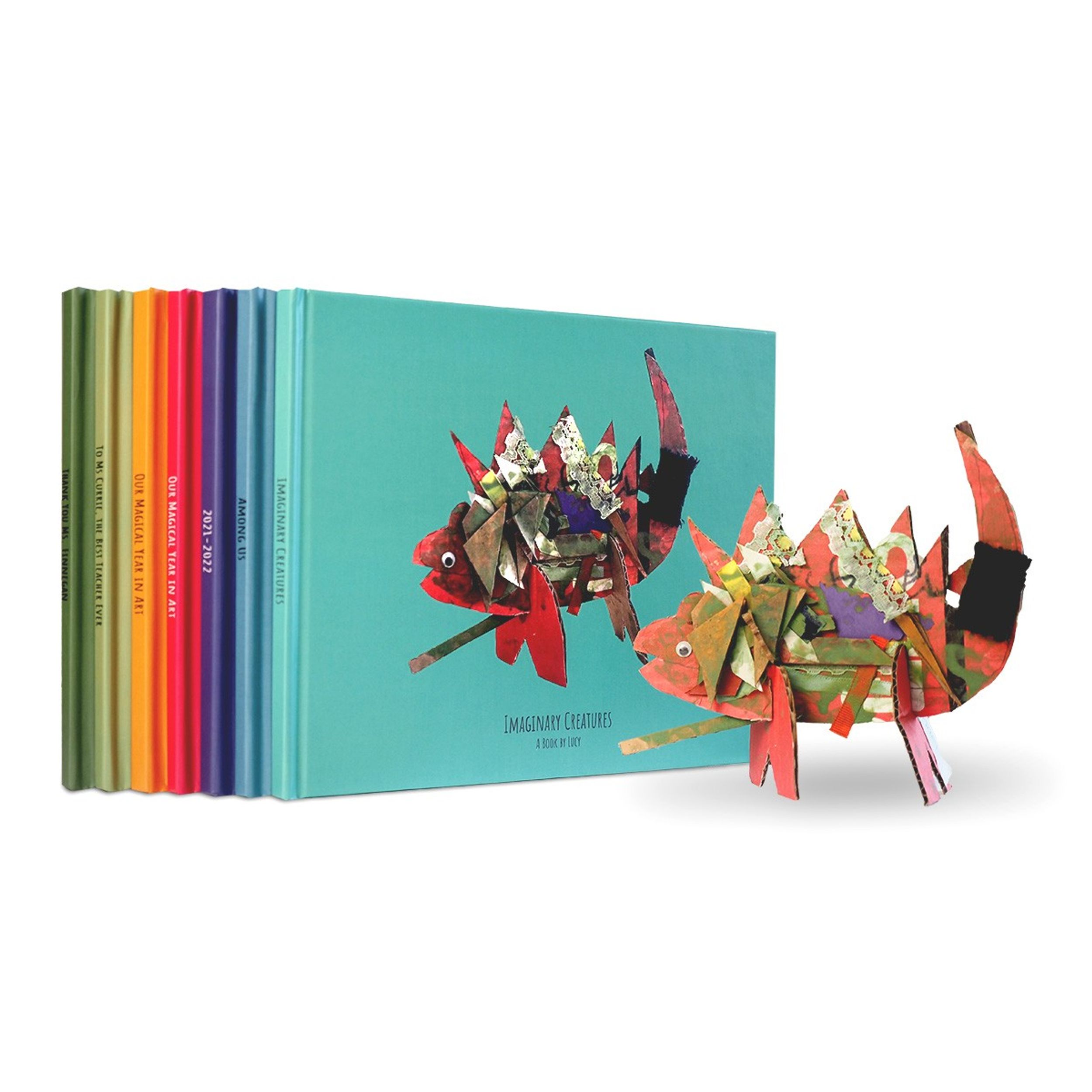 A stack of colorful Scribble books highlighting 3D dinosaur