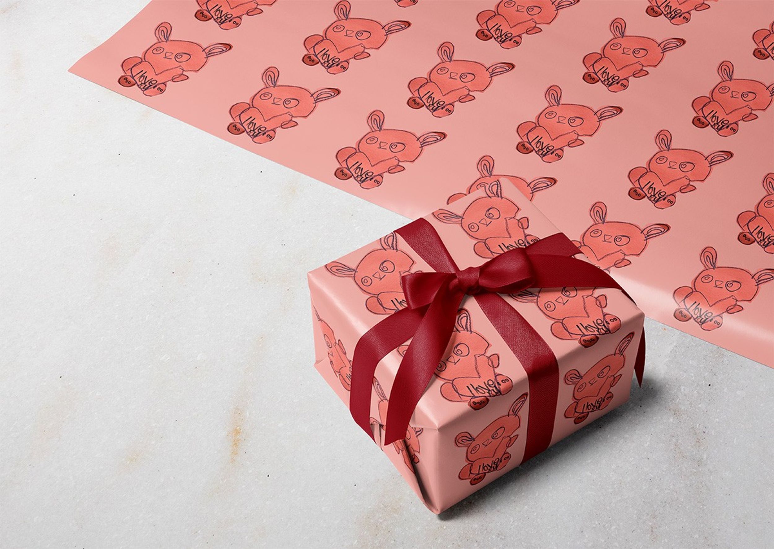 Thumbnail: Scribble gift wrap shown with a wrapped present and the original photo